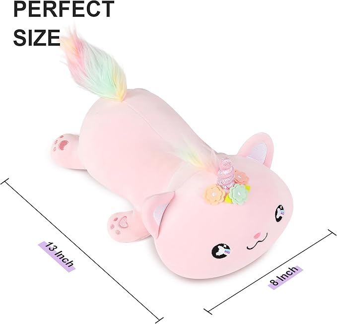 Onsoyours Cute Kitten Unicorn Plush Toy Stuffed Animal Kitty Soft Anime Cat Plush Pillow for Kids (Pink Unicorn Cat, 12")