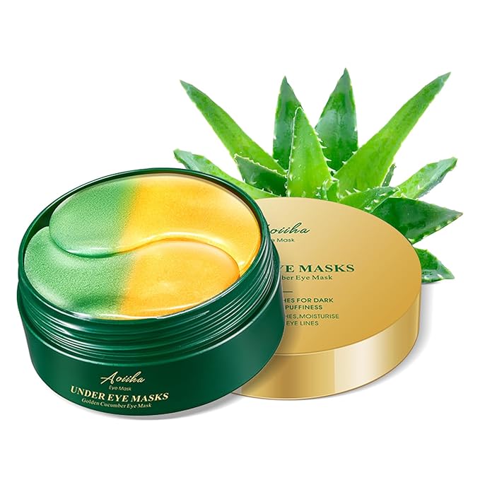 Gold Cucumber Under Eye Patches - 60 Pairs Hydrogel Eye Mask for Dark Circles & Wrinkles with Collagen, Hyaluronic Acid & Castor Oil, Hydrating & Smoothing Treatment