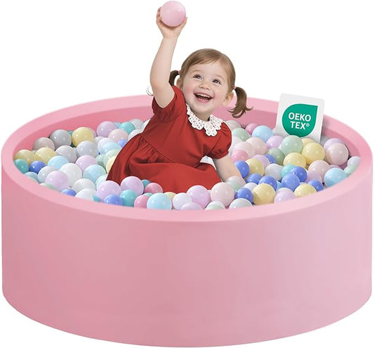 Ball Pit for Toddlers 35.43''x11.81 Baby Ball Pits Soft Memory Foam Ball Pit Round Kids Ball Pit Indoor Game Kids Play Ball Pool Ideal Gift for Girls and Boys (Pink, NO Balls)