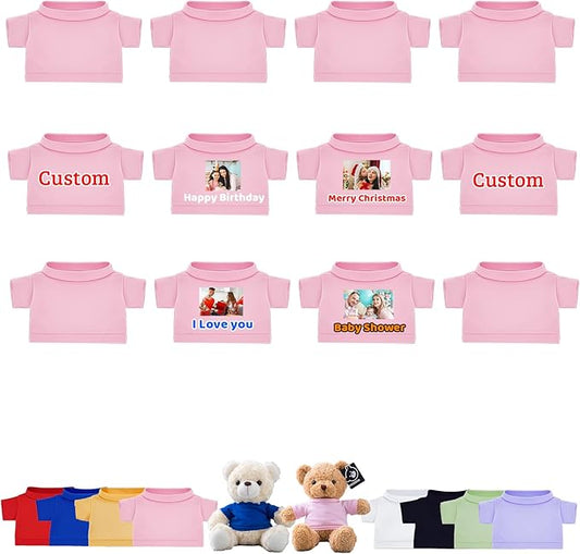 12 Pcs Custom Teddy Bear Clothes with Name Photo, Personalized Stuffed Animal Clothes for Teddy Bears Fit 8-16inch Stuffed Bear Clothing, Custom Doll Outfit Make Your Own Plush Doll Shirt