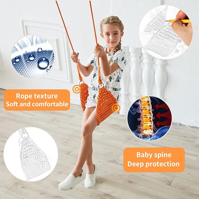 Hand-Knitting Kids Swing, Indoor Outdoor Portable Tree Swing Seat,Adjustable Ropes, with Hanging Strap and Snap Hook for Camping Hiking Backyard Playset and Playroom, Easy Install(Orange)