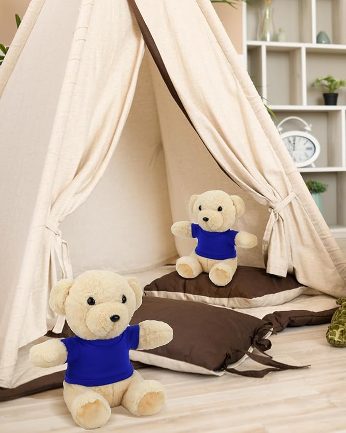 4 PCS Stuffed Bear Basic T Shirt Clothes for 10-12Inch, T Shirt Classic Crew Neck Bear, Cute Tiny Clothes DIY Bear Toy (for 10-12 Inch,Blue)