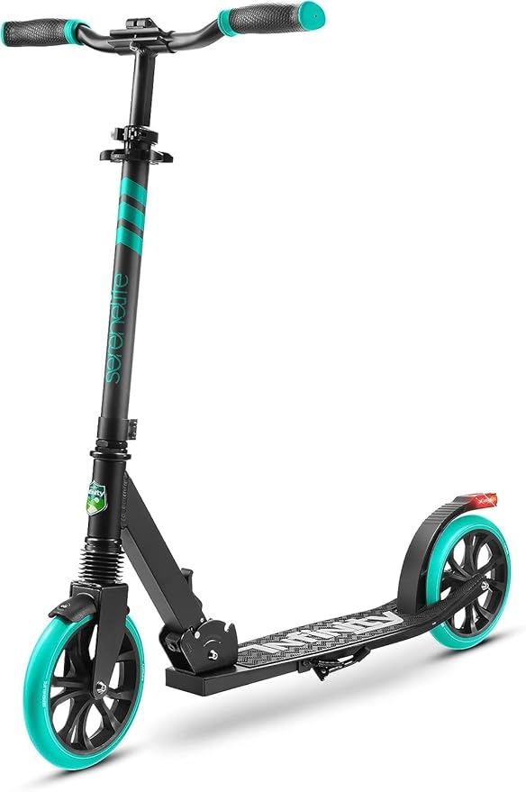SereneLife Two Wheel Scooter for Teens, Smooth Gliding Kick Scooter for Adults w/Adjustable Height for Ages 8+, Portable All Terrain Scooter w/Carry Straps, Easy to Fold