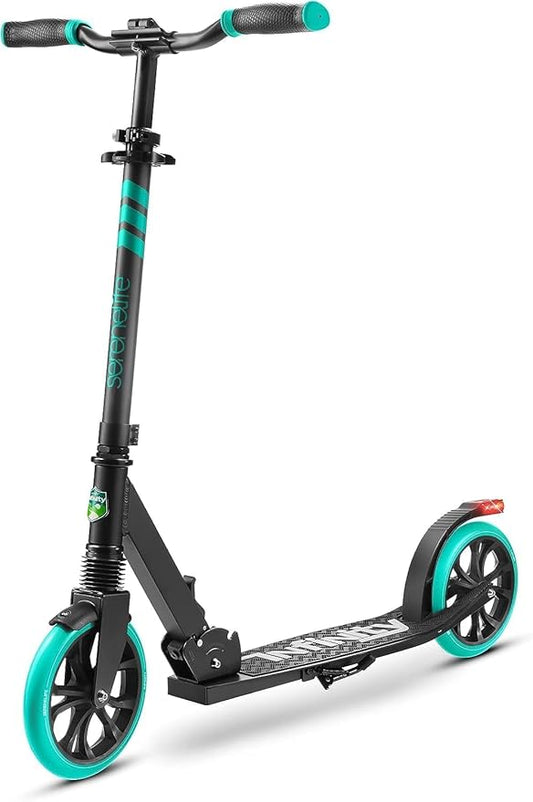 SereneLife Two Wheel Scooter for Teens, Smooth Gliding Kick Scooter for Adults w/Adjustable Height for Ages 8+, Portable All Terrain Scooter w/Carry Straps, Easy to Fold