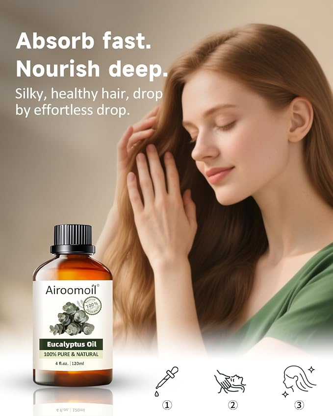 Eucalyptus Essential Oil 4 fl oz, 100% Pure Undiluted Single Note Oil for Shower Steam, Diffuser, Laundry & DIY Cleaning, Aromatherapy, Large Bottle for Home & Daily Use