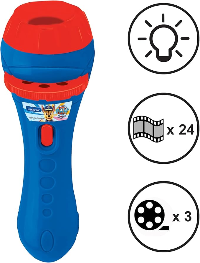 LEXiBOOK, Paw Patrol, Stories Projector, Torch Light and Projector with 3 Discs, 24 Images, Create Your own Stories, LTC050PA
