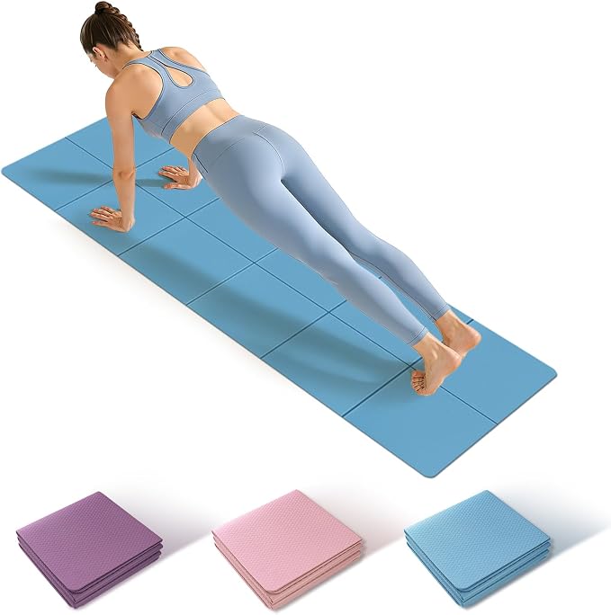 Foldable Yoga Mat Thick Non-Slip Exercise Mat - Packable Travel Fitness Mat with Carrying Bag for Yoga, Pilates, Workout, Home & Gym