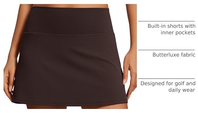 CRZ YOGA Butterluxe High Waisted Tennis Skirts | Built-in Shorts with Pockets, Extremely Soft, Casual, A Line, Stretchy, Mini, Skort for Women