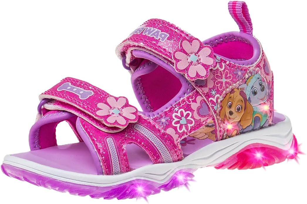Nickelodeon Girls Paw Patrol Light Up Shoes- Summer Sandals- Kids Water Shoes - Skye Everest Beach Adjustable Strap Closed Open Toe Outdoor Sport Hero Character Lights (Toddler/Little Kid)