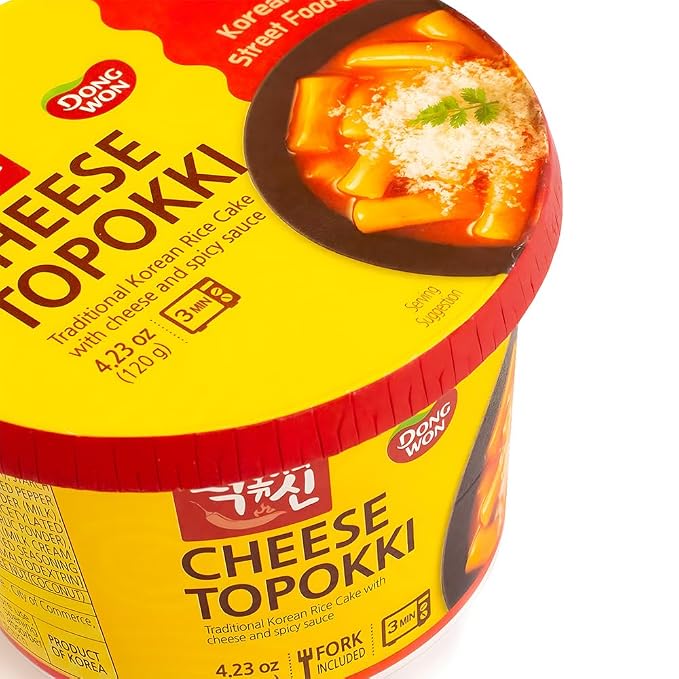 [Dongwon] Authentic Korean Rice Cake Topokki with Creamy Cheese Flavor | Popular Korean Street Food | Easy to Prepare | Delicious and Chewy Snack for Cheese Lovers (8 Bowls)