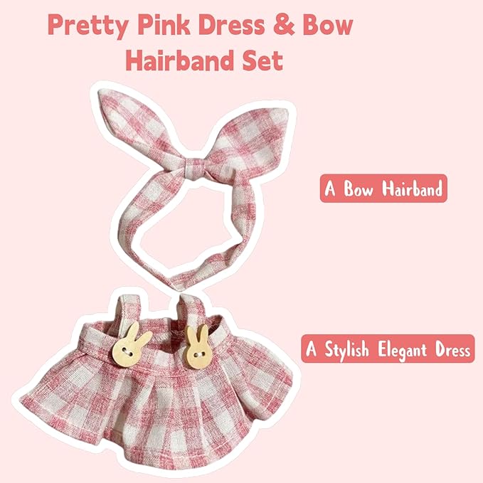Dolls Clothes for Labubu Girl, Bow Hairband & Overalls Set for Labubu, 15cm/17cm Dolls Accessories Suit, 3 Pack Doll Outfits Stylish Clothes (NO Doll)