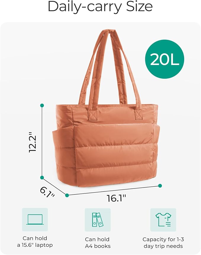 BAGSMART Tote Bag for Women, Lightweight Puffy Tote Bag with Compartments Shoulder Bag Handbag for Travel, Work, Gym | Lightweight