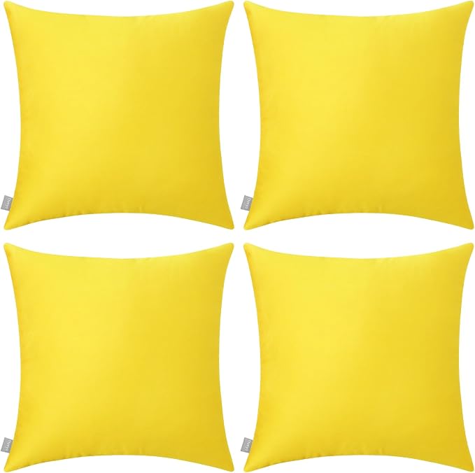4-Pack 100% Cotton Comfortable Solid Decorative Throw Pillow Case,Thmyo Square Cushion Cover Pillowcase Sublimation Blank Pillow Covers DIY Throw Pillowcase for Sofa(16x16 inch/ 40x40cm,Lemon Yellow)