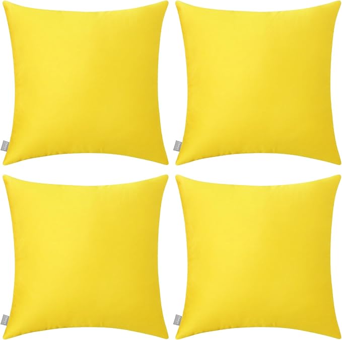Thmyo 4-Pack 100% Cotton Comfortable Solid Decorative Throw Pillow Case Square Cushion Cover Pillowcase Sublimation Blank Pillow Covers DIY Throw Pillowcase for Sofa(18x18inch/45x45cm,Lemon Yellow)