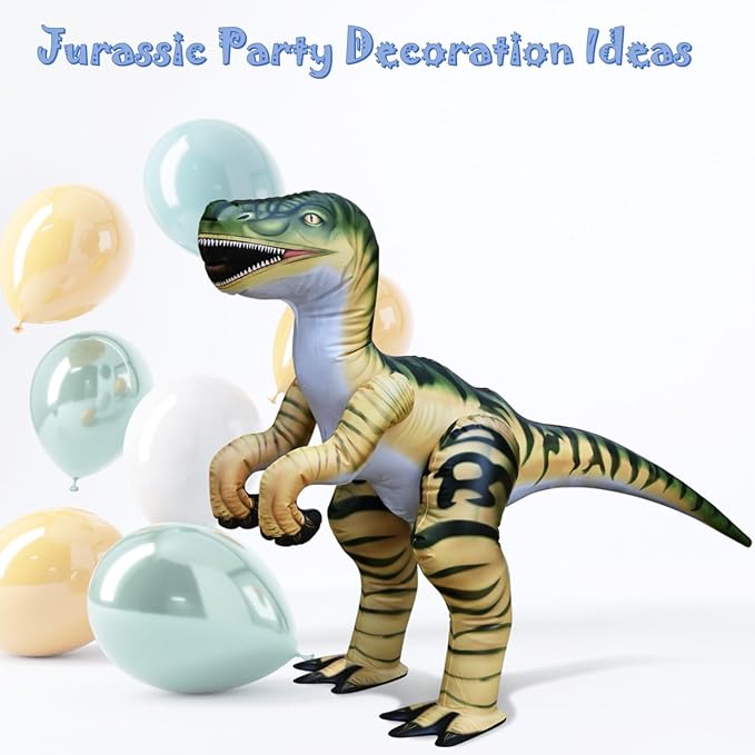 Jet Creations Velociraptor Inflatable 51" Lx30 H, Ages 3+ Dinosaur Toy – Party Decoration, Pool Play, Yard Display, Jurassic Themed Photo Prop, VBS, Green and Tan Raptor, 1 pc