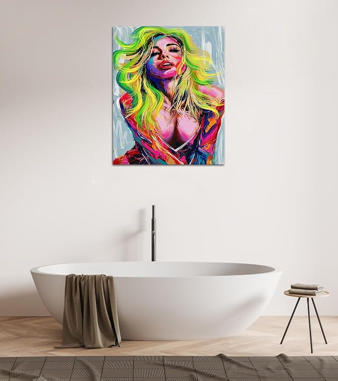 Yeesjoee Sexy Woman Abstract Adults Graffiti Canvas Wall Art Paintings Modern Pop Picture Expressionism Posters Sensual Bedroom Living Room Apartment Hotel Office Party Backdrop Decor, 18x24 in Framed