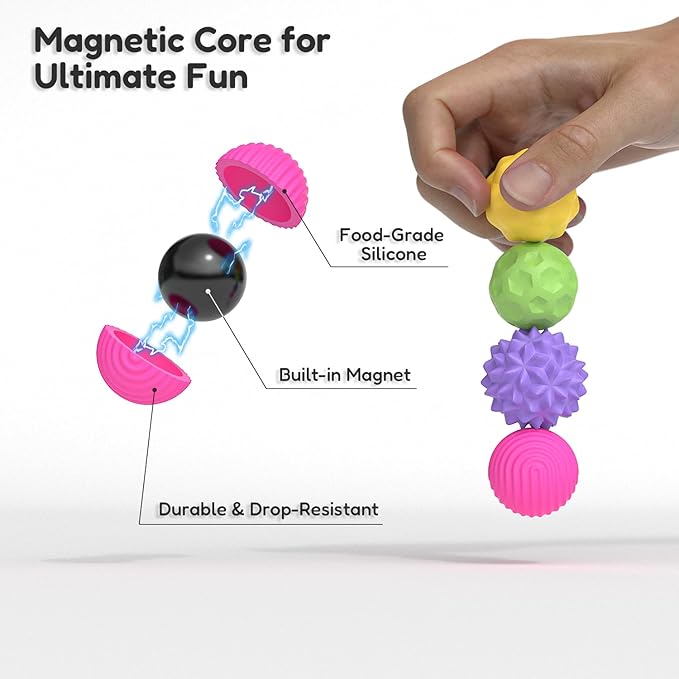 Large Magnetic Sensory Fidget Ball Toy, 8Pcs Silicone Sensory Stress Relief Toys for Adults, Teens with Autism, ADHD, Anxiety, Stocking Stuffers for Women Men Teen Gift (Candy, Large)