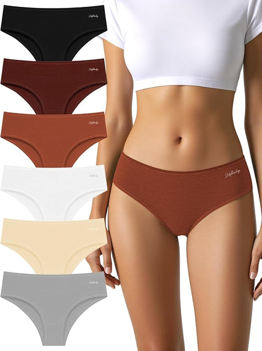 Womens Underwear Cotton Panties Soft Low Waist Hispter Breathable Stretch Ladies Bikini Underwear 6 Pack