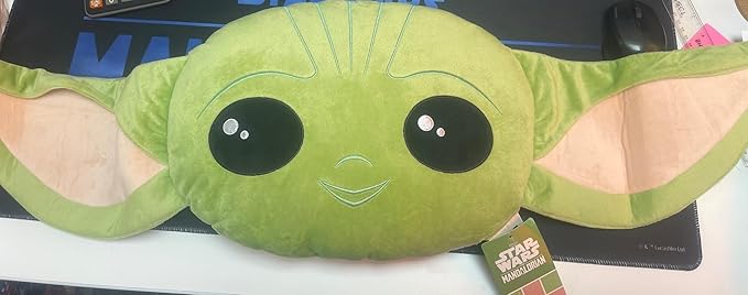 Disney Stitch 3D Plush Cushions for Bed Travel, Cute Cuddle Pillow Stuffed Character Pillow, Bedroom Accessories, Room Decor, Gifts for Kids (Green Baby Yoda, L14.96 x W10.23)