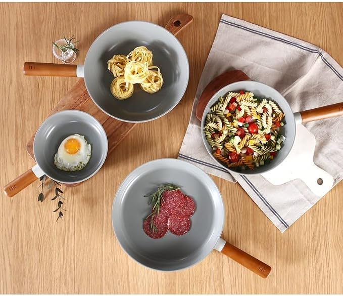 FIKA Nonstick 10-Inch Stir Fry Wok with Wood Handle, Healthy Cooking Induction Compatible Cookware for All Stovetops, Kitchen Essential Nonstick Ceramic Coating Skillet, Made in Korea ( 26cm Wok )