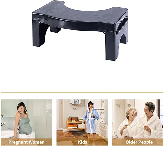 for Adult Children,Potty Training Portable Squatting Toilet Stool,Collapsible Not-Slip Toilet Stool-Black 41x25x17.5cm(16x10x7inch)