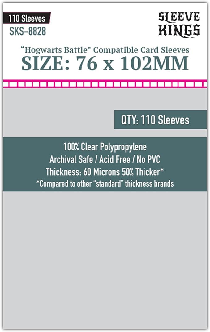 Sleeve Kings Standard Card Sleeves – 110 Count, Clear 60 Micron Thickness, Large Size (76 x 102 mm), Compatible with Hogwarts Battle & More – SKU: SKS-8828