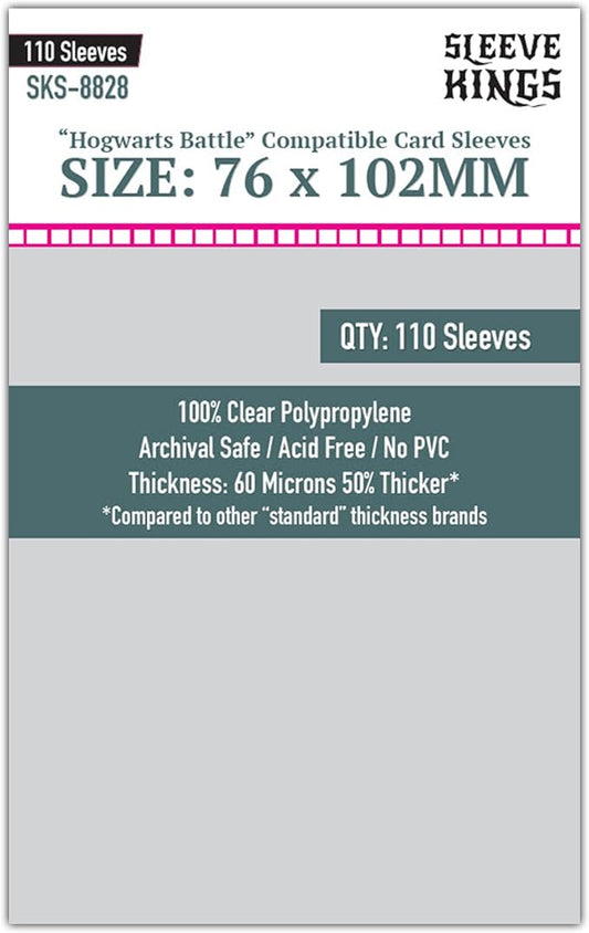 Sleeve Kings Standard Card Sleeves – 110 Count, Clear 60 Micron Thickness, Large Size (76 x 102 mm), Compatible with Hogwarts Battle & More – SKU: SKS-8828