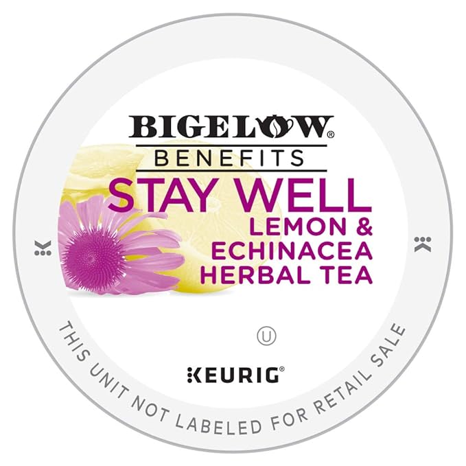 Bigelow Tea Benefits, Stay Well Lemon and Echinacea Herbal Tea Keurig K-Cup Pods, Box of 10, Caffeine Free