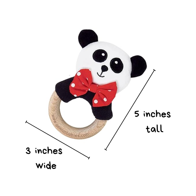 Baby Rattle in High Contrast Colors, Baby Rattles & Plush Rings with Cute Panda Plush, 5", Wooden Infant Toy, Perfect Size for Small Hands, Teach Grasping, Nontoxic, 0-3 Months Newborn, Infant Toys