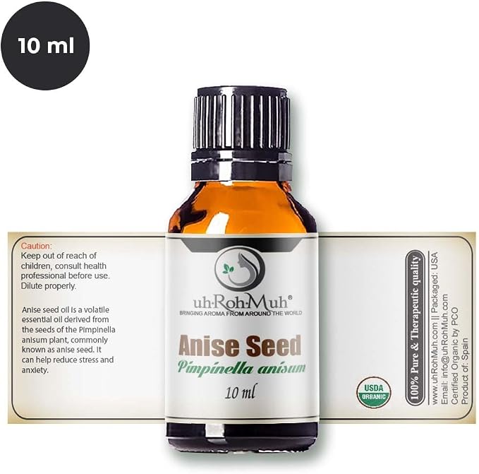 Anise Seed Organic Essential Oil - Steam Distilled Pure Pimpinella Anisum Oil for Aromatherapy, Diffusers, Soap Making, Candle Making, Cosmetic Formulations Massage DIY Personal Care - Spain - 10 ml
