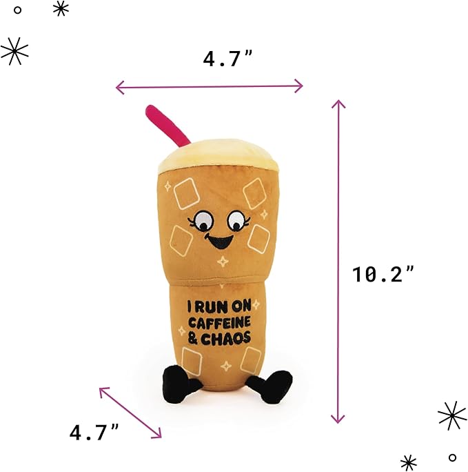 Coffee Plushie - I Run On Caffeine & Chaos Punny Plush, Gift for Coffee Lovers, Food Plush Toy for Gifting