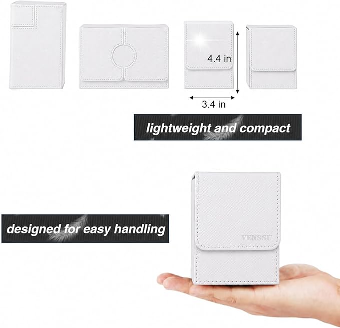 Venssu MTG Deck Box for Commander Display,Card Deck Box Fits 100 Double Sleeved Cards,TCG with 2 Dividers and 1 Toploader (White＆Grey)