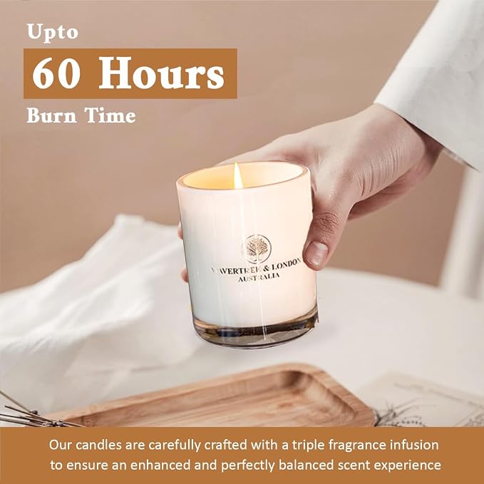 Wavertree & London Organic Sandalwood & Patchouli Scent Soy Wax Candle | Non Toxic 100% Cotton Wick Triple Scented Pure Natural Soy Wax Candles, Hand Poured in Australia | 60 Hours Burning, 11.66 Oz