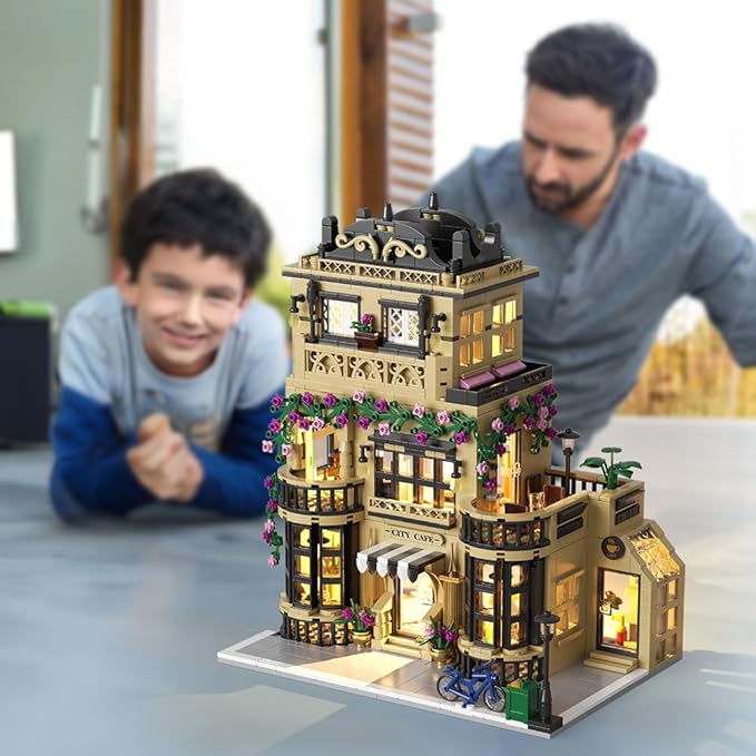 City Cafe Building Blocks Set with LED,1400+pcs Mini Bricks for Adults and Teen 14+