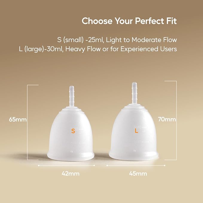 shefre Reusable Menstrual Cup Kit, Small & Large Sizes, 2 Count | Medical Grade Silicone, 12-Hour Leak-Proof, 100% BPA-Free, Beginner-Friendly Starter Kit
