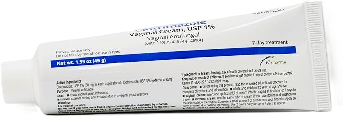 H2 pharma Clotrimazole Cream, USP 1%, 1.59 oz Tube with 1 Reusable Applicator, 7-Day Treatment
