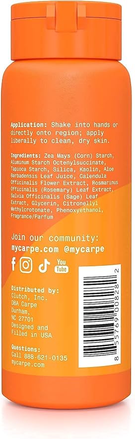 Carpe Sweat Absorbing Talc-Free Body Powder for Women, Anti-Chafing and Safe for Feminine Areas, White Jasmine Scent