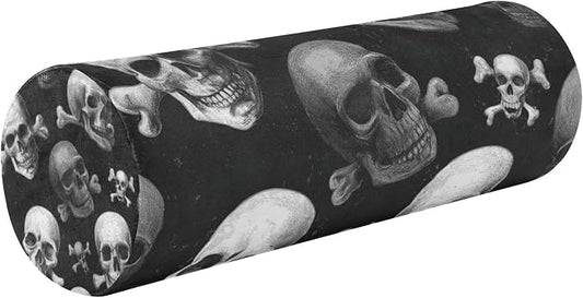 Pirate Horror Skulls Neck Roll Pillow Bolster Round Health Memory Foam Long Cervical Cylinder Pillows with Removable Washable Cover for Body Bed Legs Back Yoga
