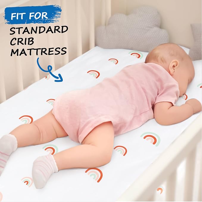 Crib Sheets Boy Girl, 2 Pack Baby Crib Sheets for Standard Crib Mattress & Toddler Bed Mattress, Snug Fit Breathable Soft Fitted Crib Sheet, Rainbow