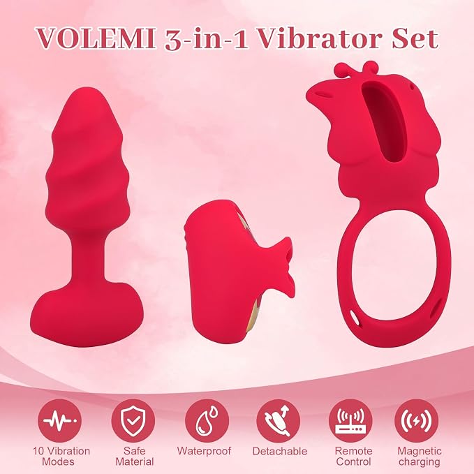 Couples Adult Sex Toys Wearable Vibrator - 3in1 Finger Anal Plug Sex Toys Vibrator for Clitoral Anal Nipple Stimulator with 9 Vibration Modes, Clitoris Vibrator Vibrating Cock Ring BDSM Women Sex Toys