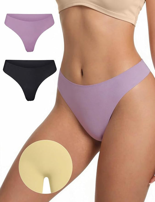 Seamless Thongs for Women No Show G-String Thong Breathable Cotton Panty Liners Underwear for Yoga Workout Gym