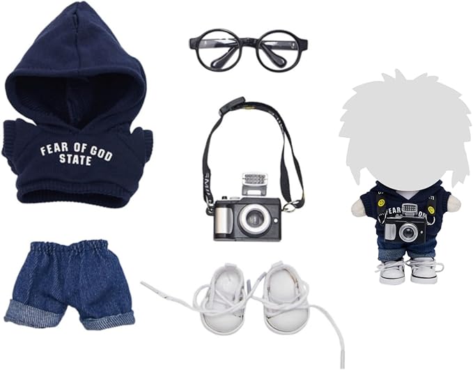 17cm Dolls Clothes 5 Pcs Set Plush Doll Outfits Hoodie Pants Camera Glasses Shoes Clothing Accessories Set No Doll