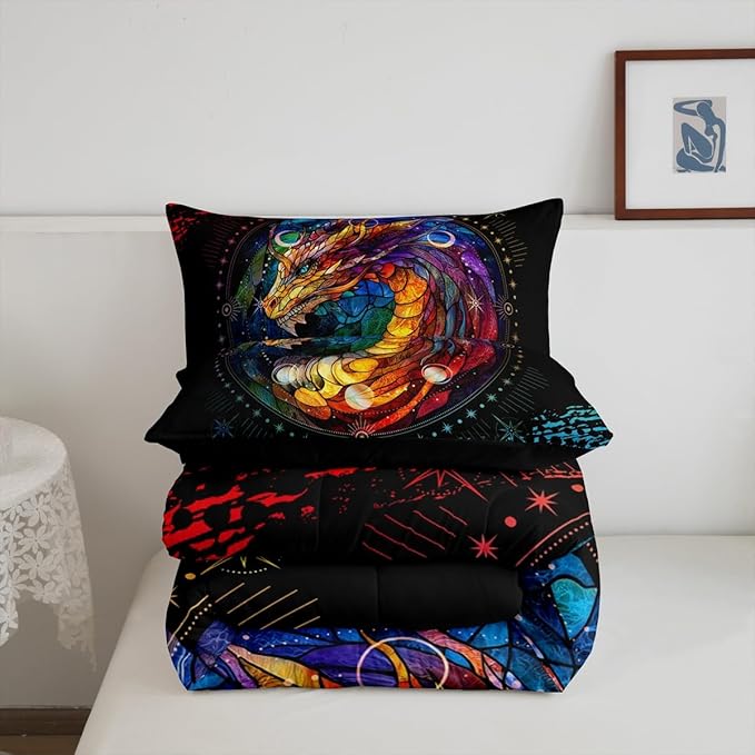 Feelyou Dragon Comforter Set Full Size Dragon Stuff Comforter for Boys Girls Teens Wild Life Bedding Set Dragon Decor Duvet Set Room Decor Black Orange Yellow Quilt Set