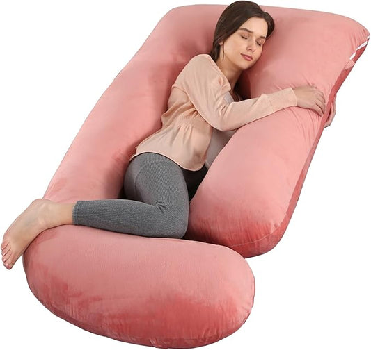 BATTOP Pregnancy Pillow,Pregnancy Pillows for Sleeping,Full Body Pillow with Removable Cover,Support for Back,Legs,Belly,Hips,57 Inch Maternity Pillow,Pregnancy Must Haves（Pink）