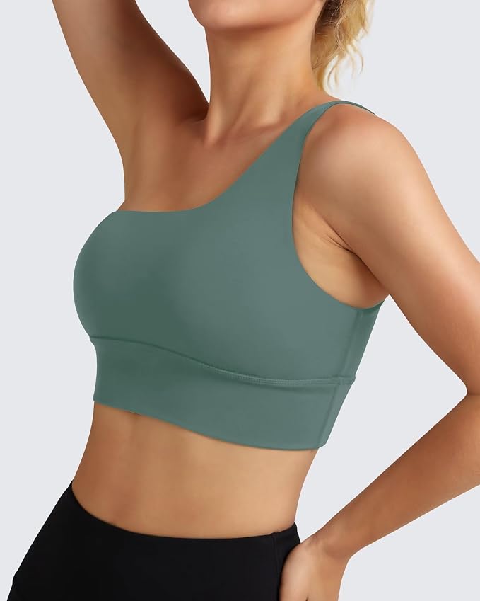 Queenie Ke Womens One Shoulder Sports Bra Left Side Strap Yoga Bras Gym Training Workout Crop Tops