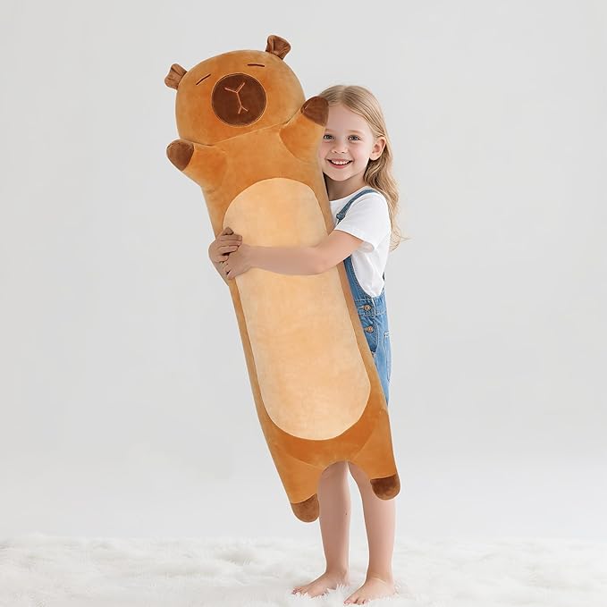 33 Inch Cute Capybara Stuffed Animal, Big Capybara Plush, Long Body Pillow for Bed Decor, Kawaii Plushies Birthday Gift for Kids Boys Girls Adult