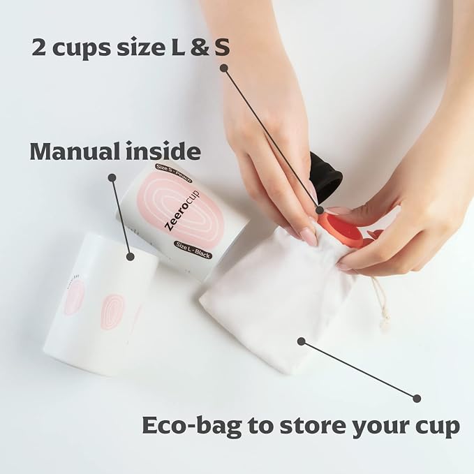 Reusable Menstrual Cup 2 Pack - Small & Large Soft Medical-Grade Silicone Period Cups with Pull-Tab for Easy Removal, Leak-Proof Hygiene - Tampon, Disc & Pad Alternative