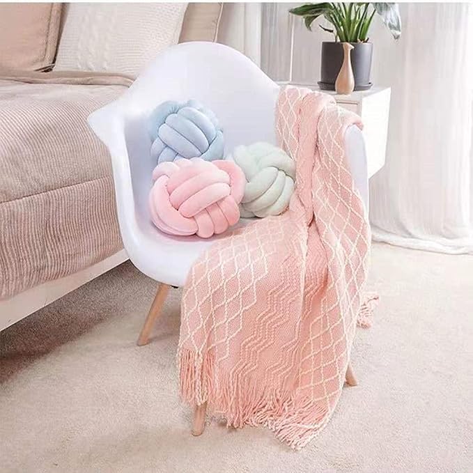 Knot Pillow Ball Round Cushion Pillows, Children Room Decoration Plush Toys Calming Stress Relief Toy (Light Blue,11in/28cm)
