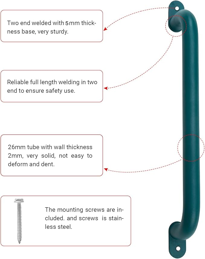 17 Inch Green Metal Safety Playground Handles Pack of 6 - Playset Grab Handles, Swing Sets Hand Grips Grab Rail, Kids Monkey Bar for Indoor Playroom