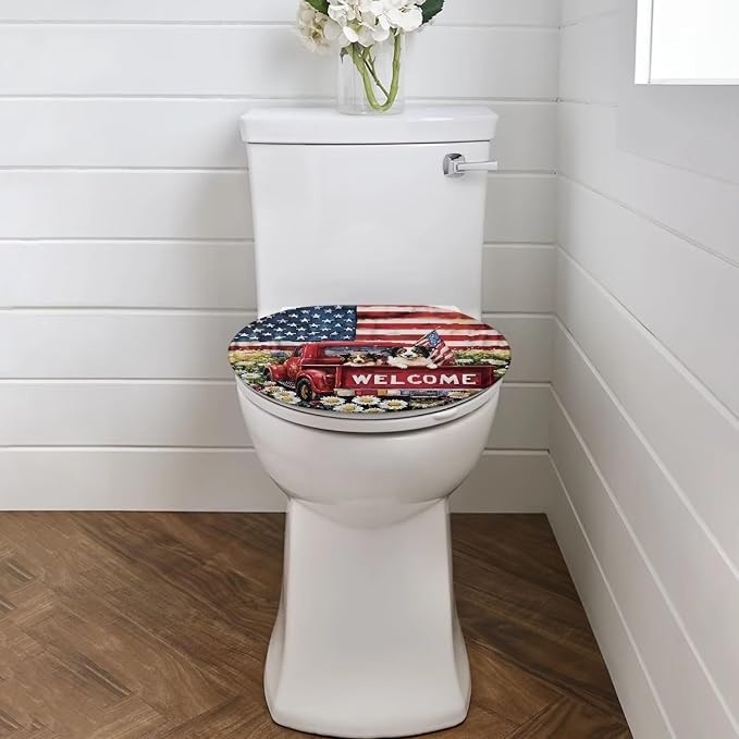 American Flag Dog Toilet Seat Covers for Bathroom US 250 Years Decorations Snowman Toilet Seat Covers with Elastic Bottom Soft Bathroom Replacement Easy to Clean
